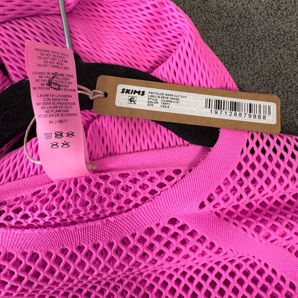 SKIMS Dress Women XXS-S Pink Recycled Swim Cut Out Long Sleeve Mesh Maxi NEW - Picture 7 of 9